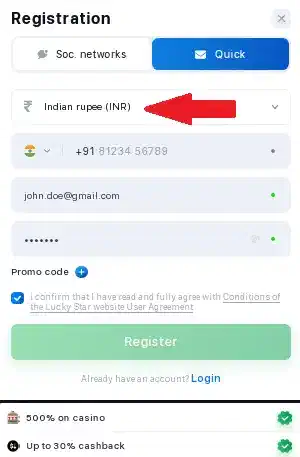 Lucky Star registration process